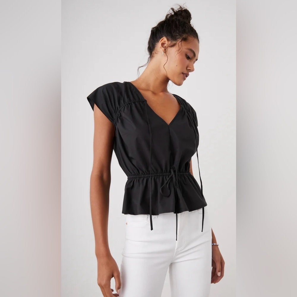 Rails Black Drawstring V-Neck Peplum Blouse